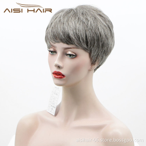 Aisi Hair New Design Cheap Vendor Short Pixie Cut Regular Wave Gray  Brazilian Hair For Black Women Human Hair Wigs